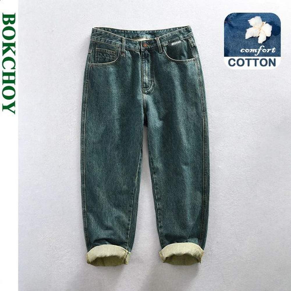 Spring Autumn Cotton Retro Straight Jeans Men Clothing Loose Trend Streetwear Men Trousers AG7178 240814