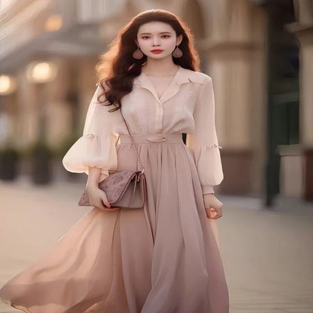 spring autumn fashion two pieces set women singlebreasted lantern sleeve