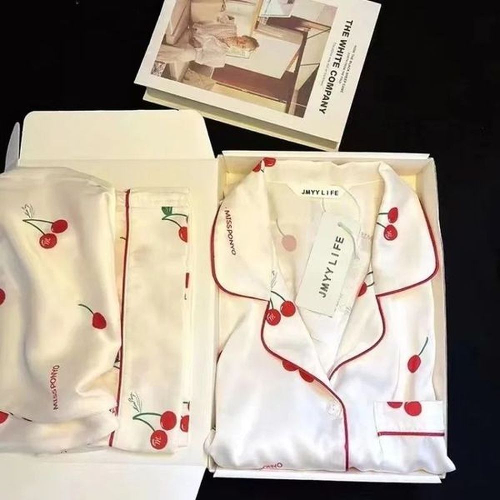 spring autumn ice silk pieces pajamas for women fashion
