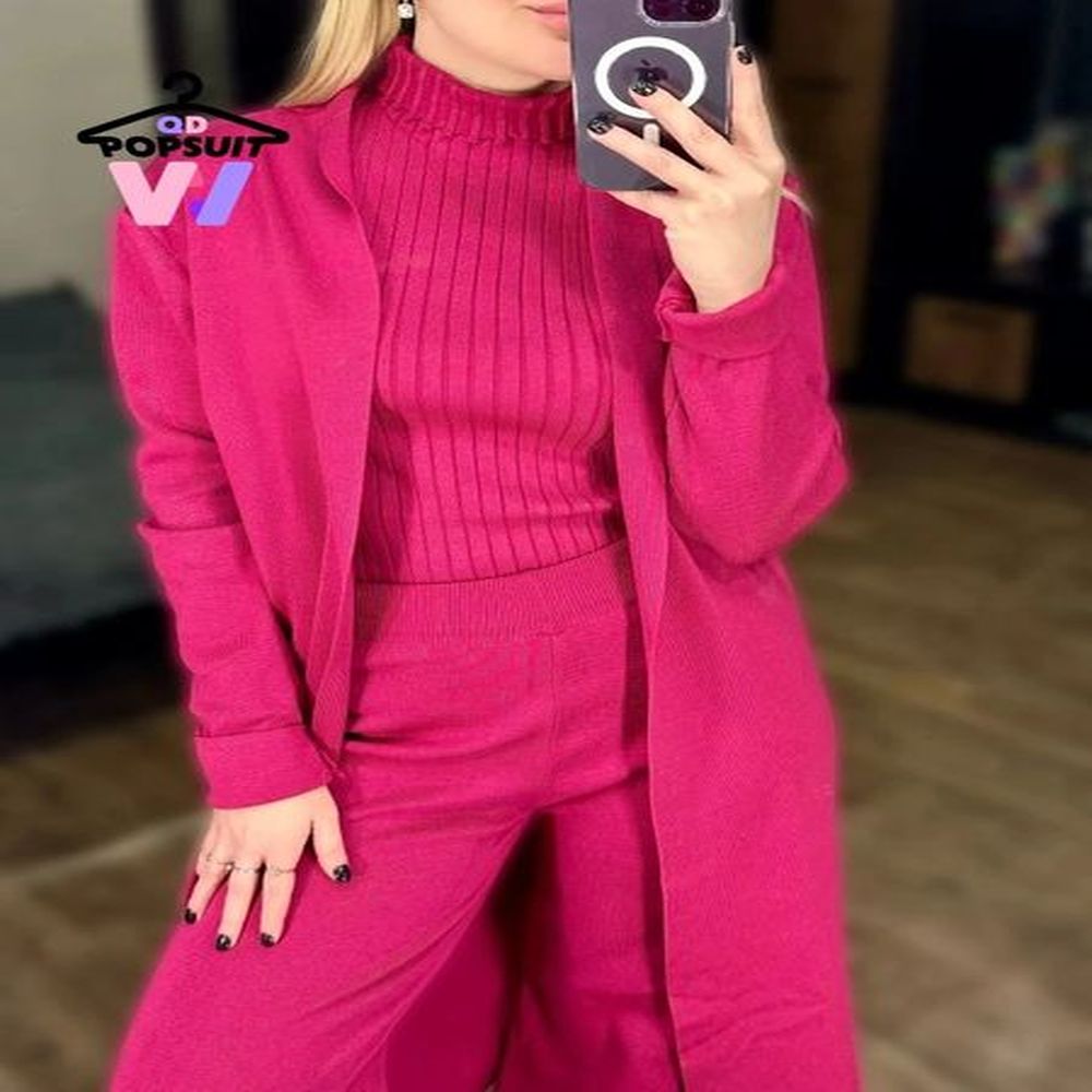 spring autumn knitted suit for women pieces outfit set