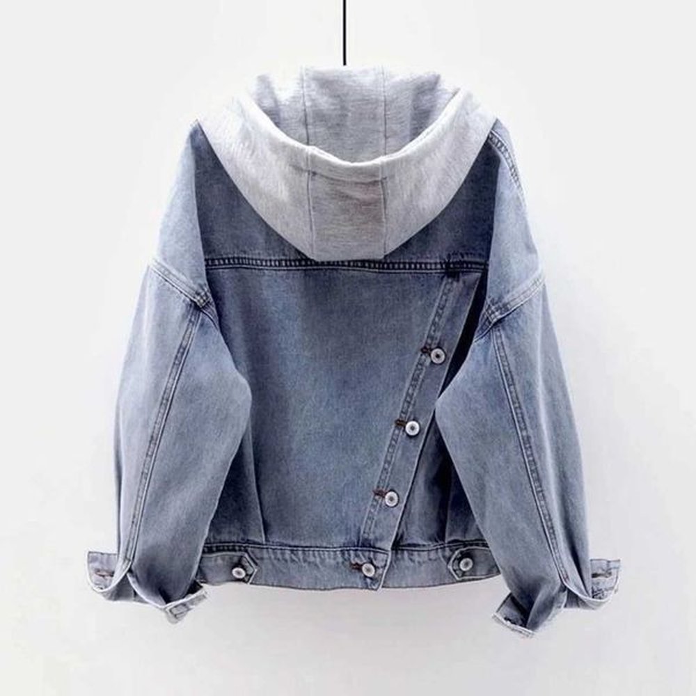 spring autumn long sleeves hooded women denim coat jacket korean