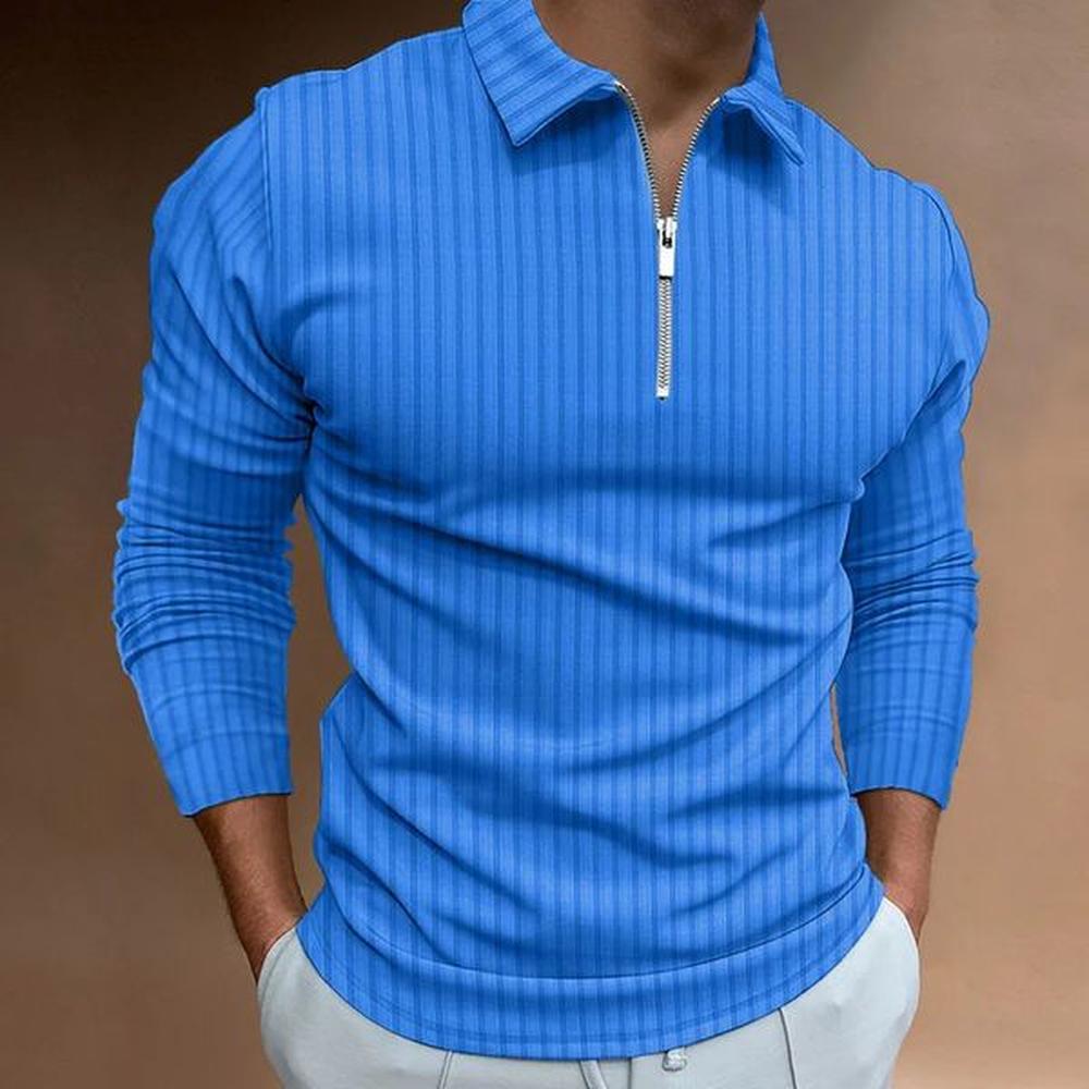 2024 Spring Autumn Men Long Sleeve Zipper Polo Shirt Golf 250107