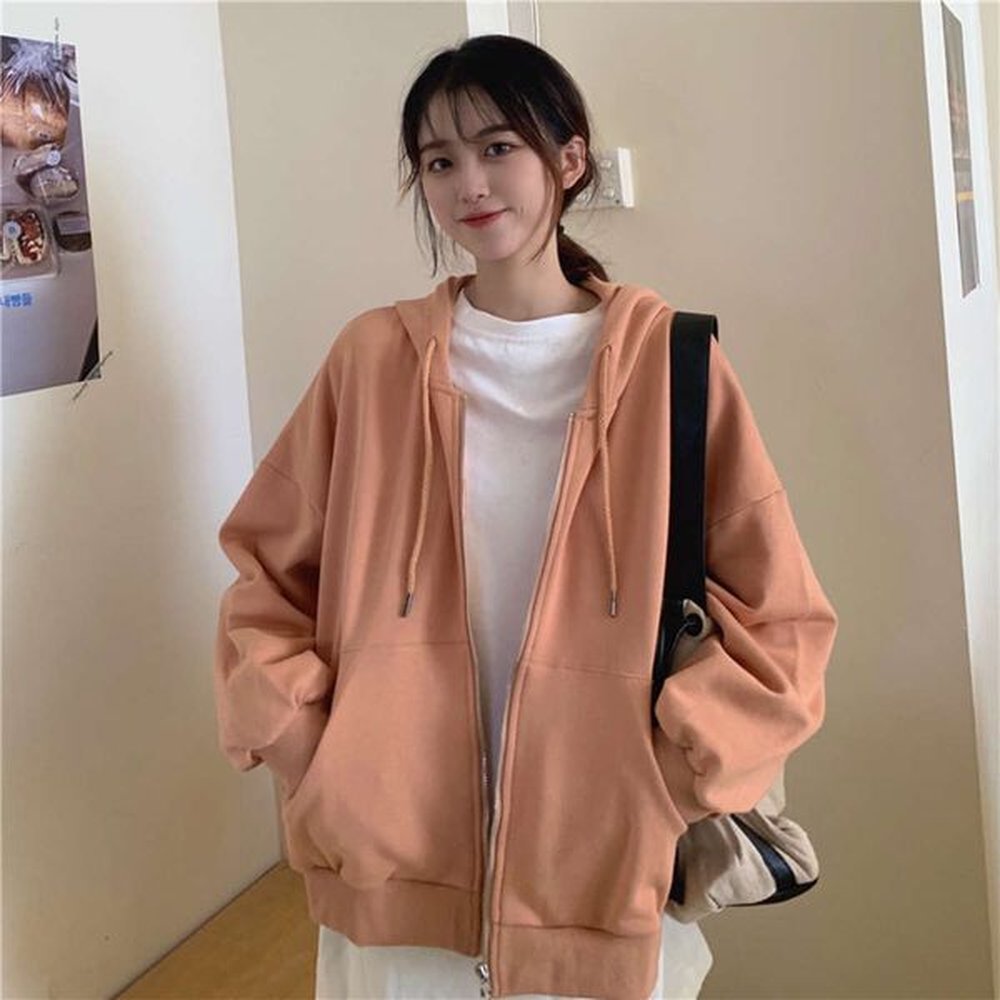 spring autumn new bf style loose and slim zipper hoodie