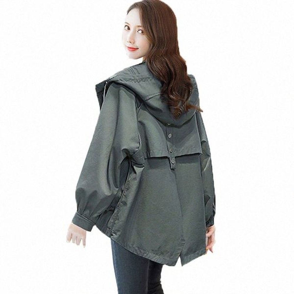 spring autumn new womens fashion hooded windbreaker korean long sleeve