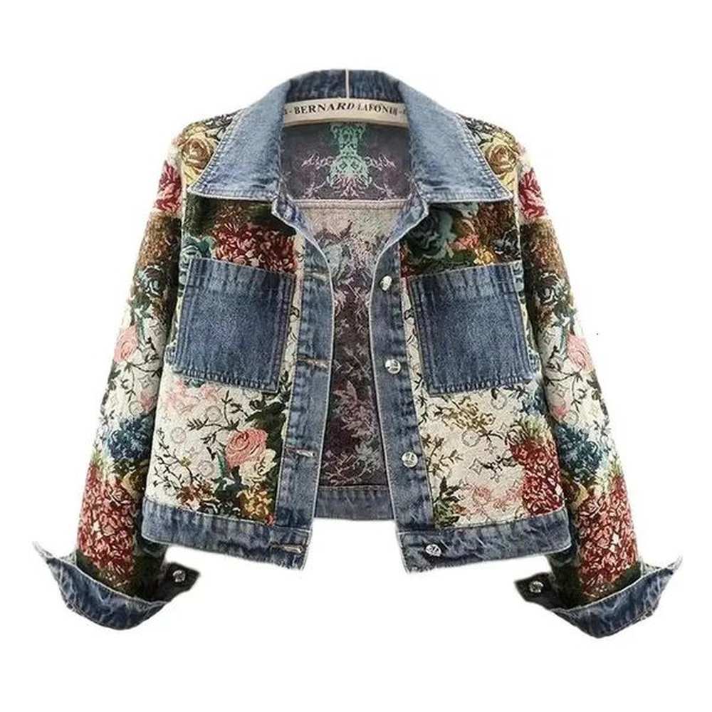 spring autumn printing short denim jacket women fashion loose leisure