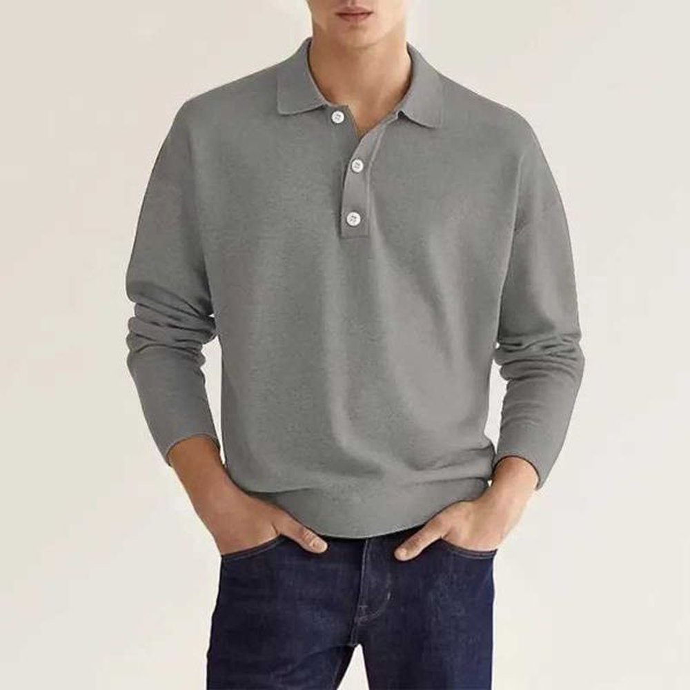 2024 Spring Autumn Solid Color Long Sleeve Polo Shirts Man High Street Casual Loose Button Pullovers Vintage All-match TopsX240912