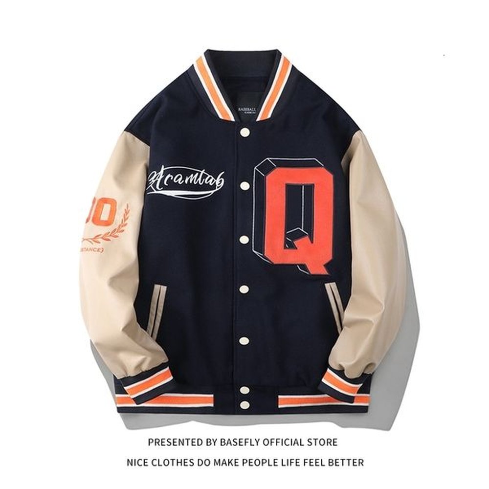 Spring Autumn Stadium Award Letter Q Embroidery University Baseball Bomber Jacket Men Unisex Women Couple Varsity Jacket Street o240830