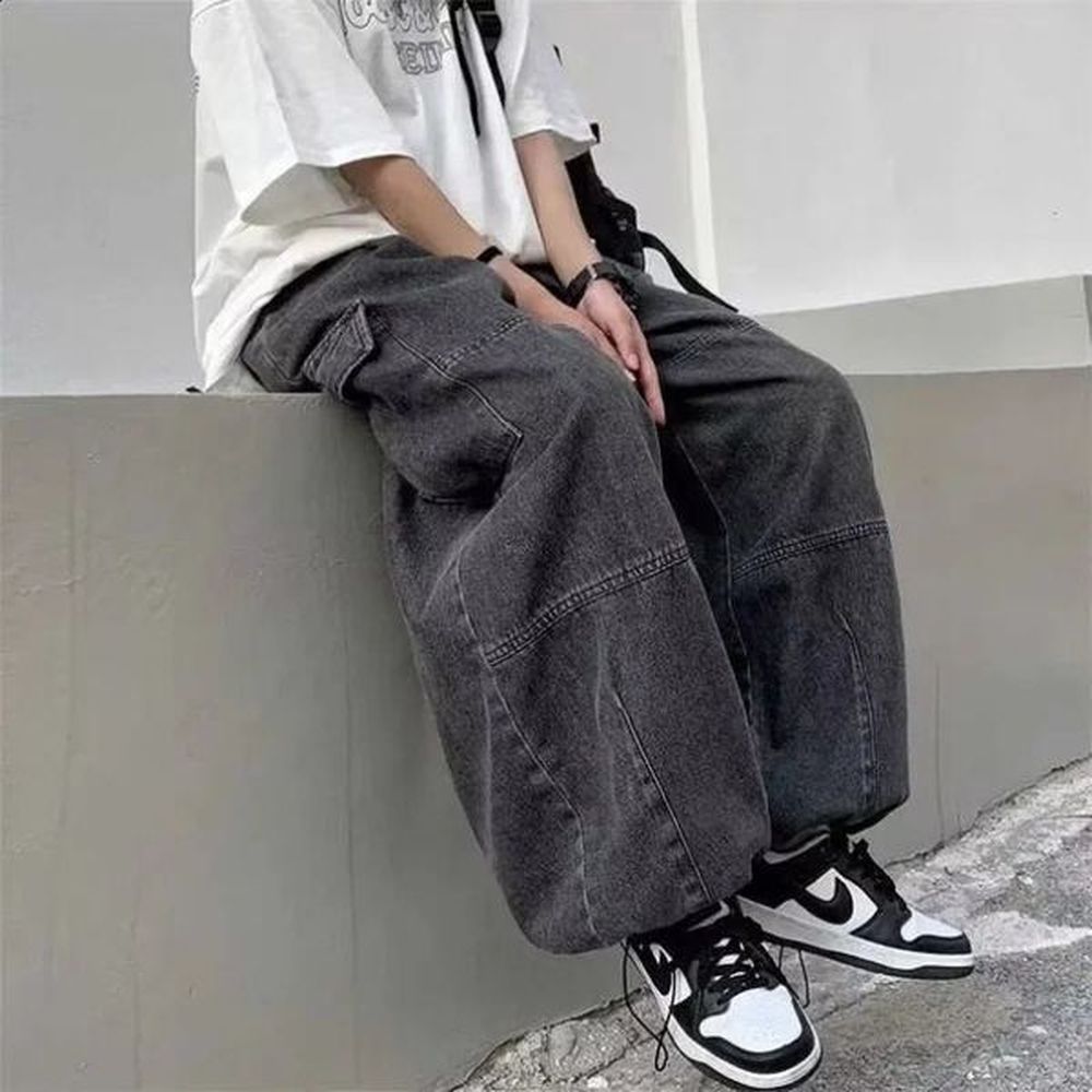 2024 Spring Autumn Trousers y2k baggy jeans for men Wide leg Pants Pockets Elastic Waist Streetwear Loose comfortable Pants 241231