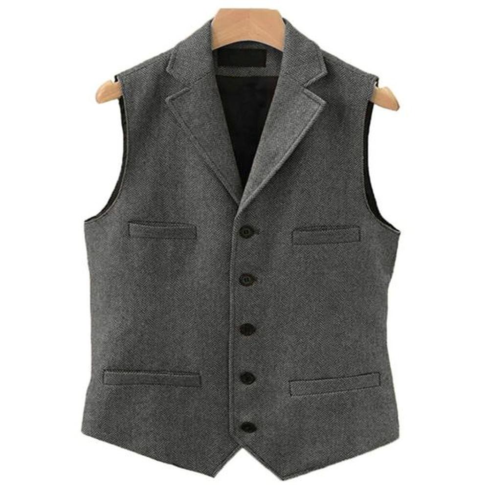 Spring Autumn Vintage Vests Men's Waistcoat Suit Herringbone Tweed Vest Sleeveless Jacket Fashion Outerwear Plus Size XXL Tops