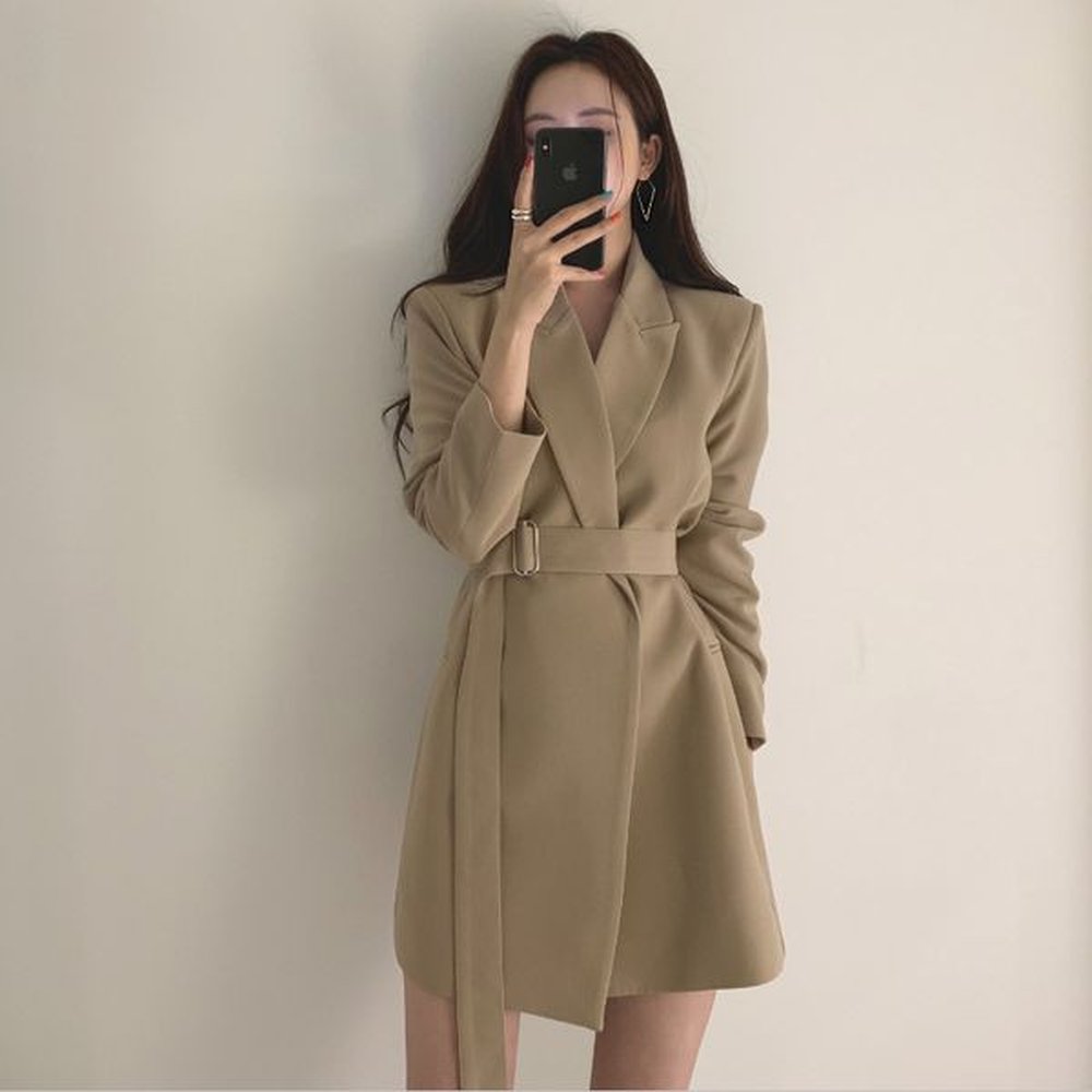 spring autumn womens long sleeve notched collar laceup sashes blazer