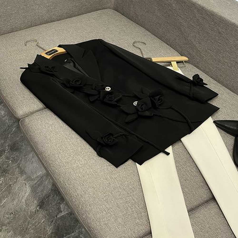spring black d flowers pure color panelled blazers white