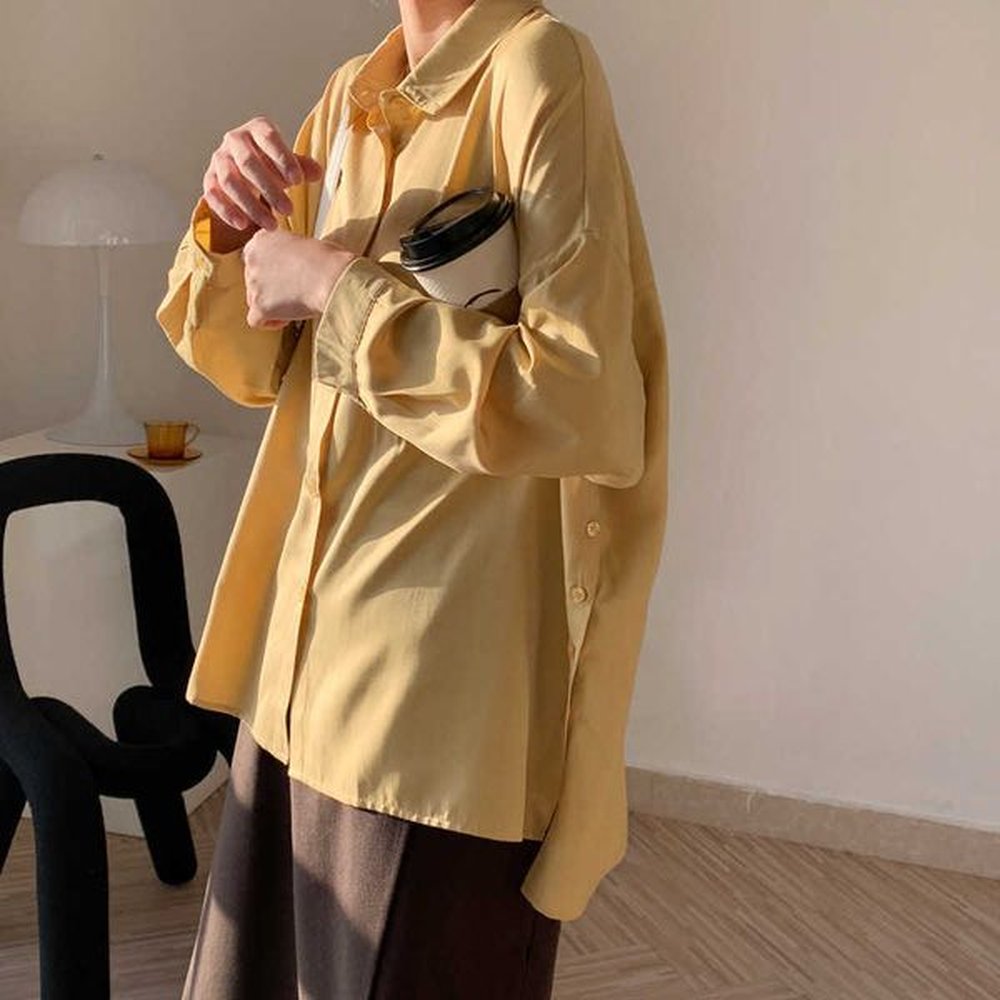 spring black irregular loose shirts womens casual solid long sleeve