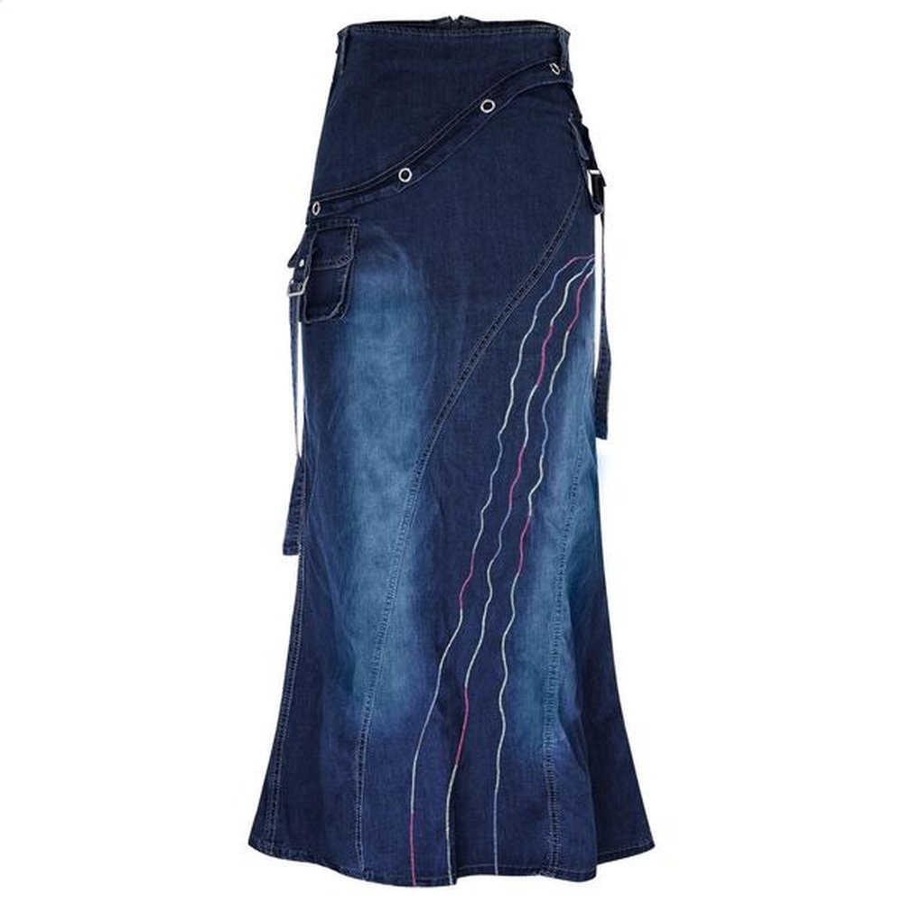 spring blue long denim skirt womens retro highwaisted zipper long