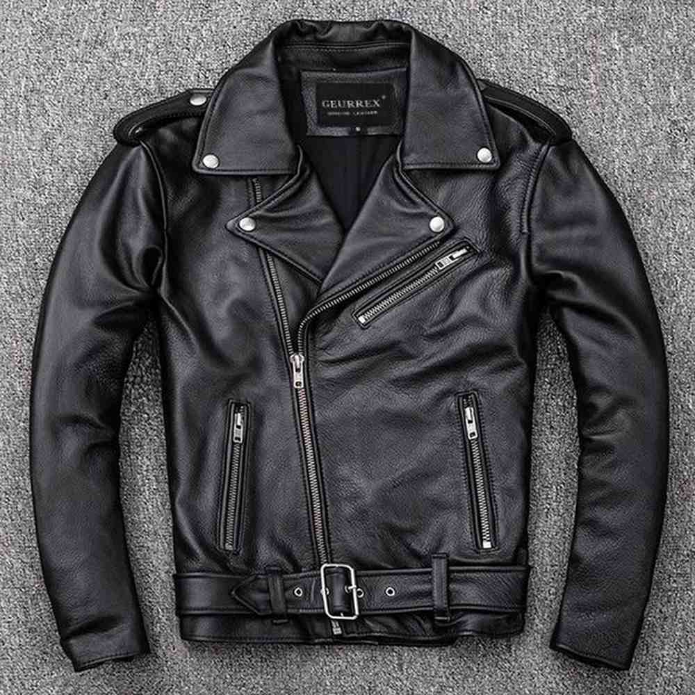 Spring Classical Motorcycle oblique zipper Jackets Men Leather Jacket Natural Calf Skin Thick Slim Cowhide Moto Jacket man 250122