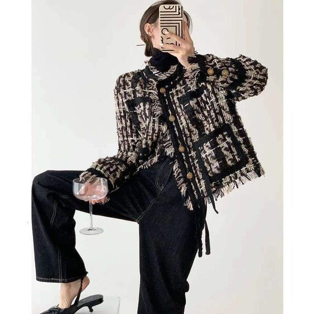 spring design womens temperament elegant tweed jacket fashion loose buttons