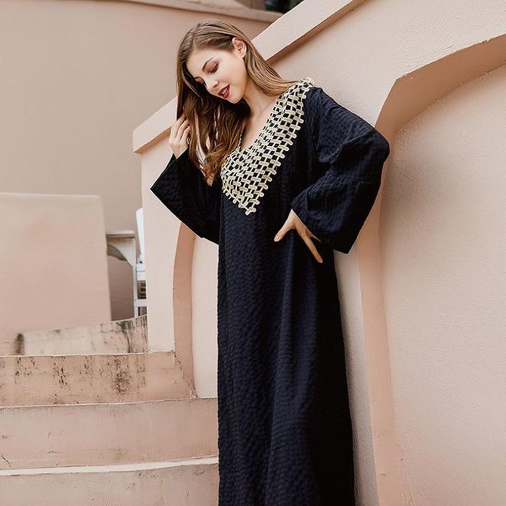 spring dress solid color loose fitting socialite vneck black