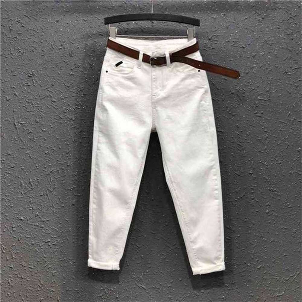 spring fashion women high waist loose white jeans allmatched casual