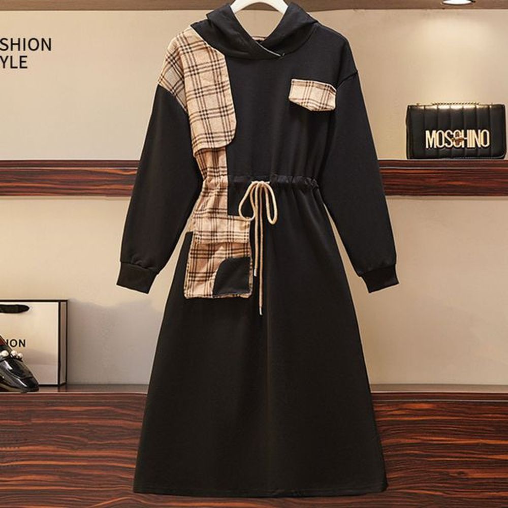 spring female loose casual long sleeve drawstring empire panelled plaid