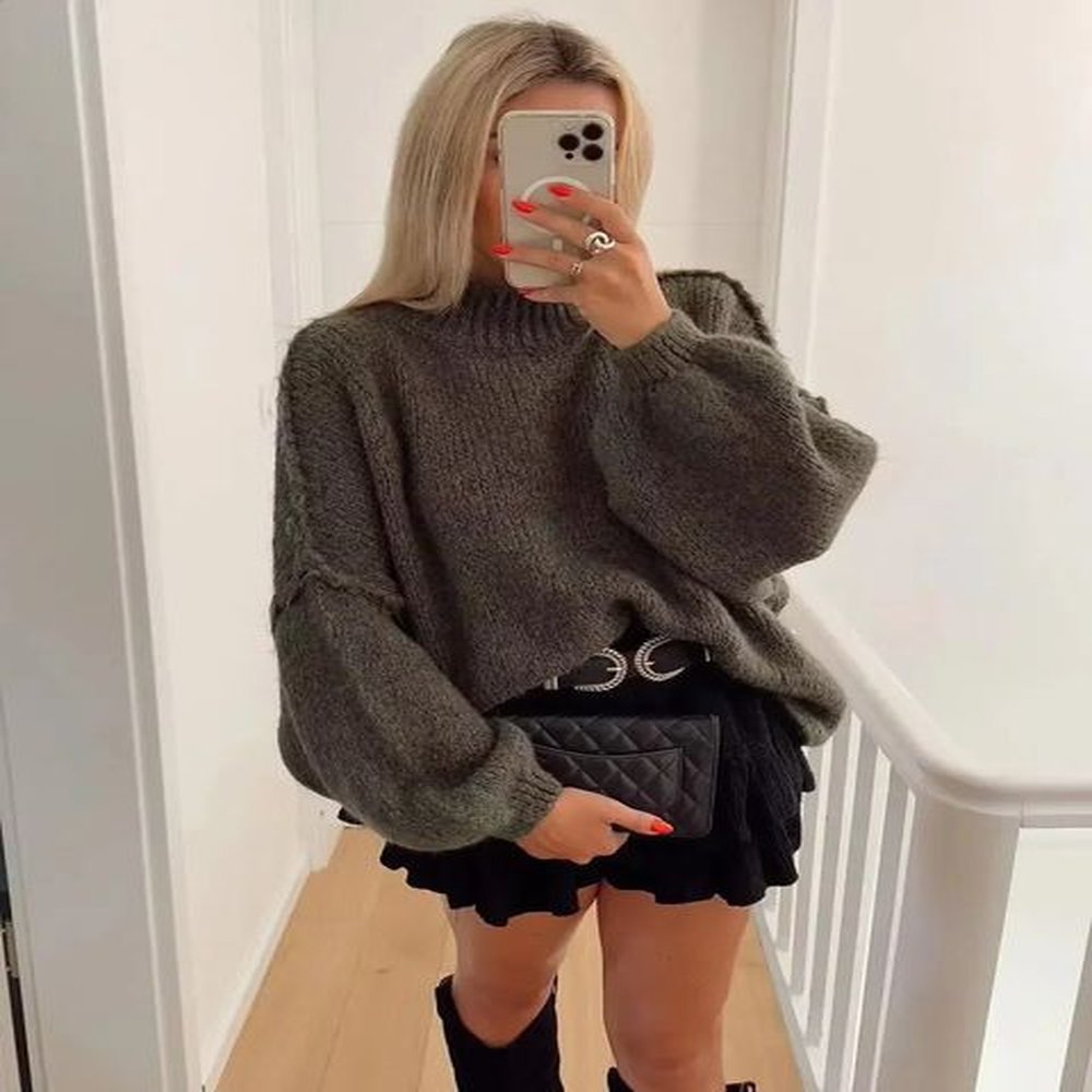 spring knitted women sweater black oneck keep warm thicken sweaters