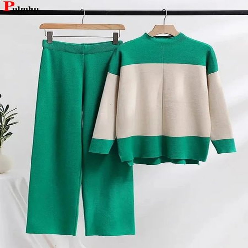 spring knitwears piece sets loose pullover sweater ensemble high