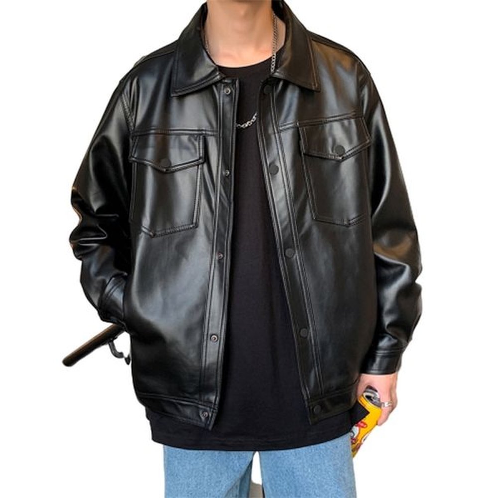 Spring Loose Soft Leather Jacket Single Breasted Men Casual Biker 211008
