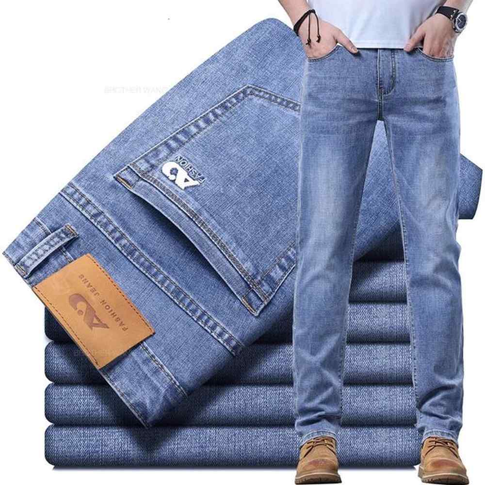 Spring Mens Light Blue Slim Jeans Stylish Casual Stretch Fabric Denim Pants Classic Trousers Smoke Gray 250113