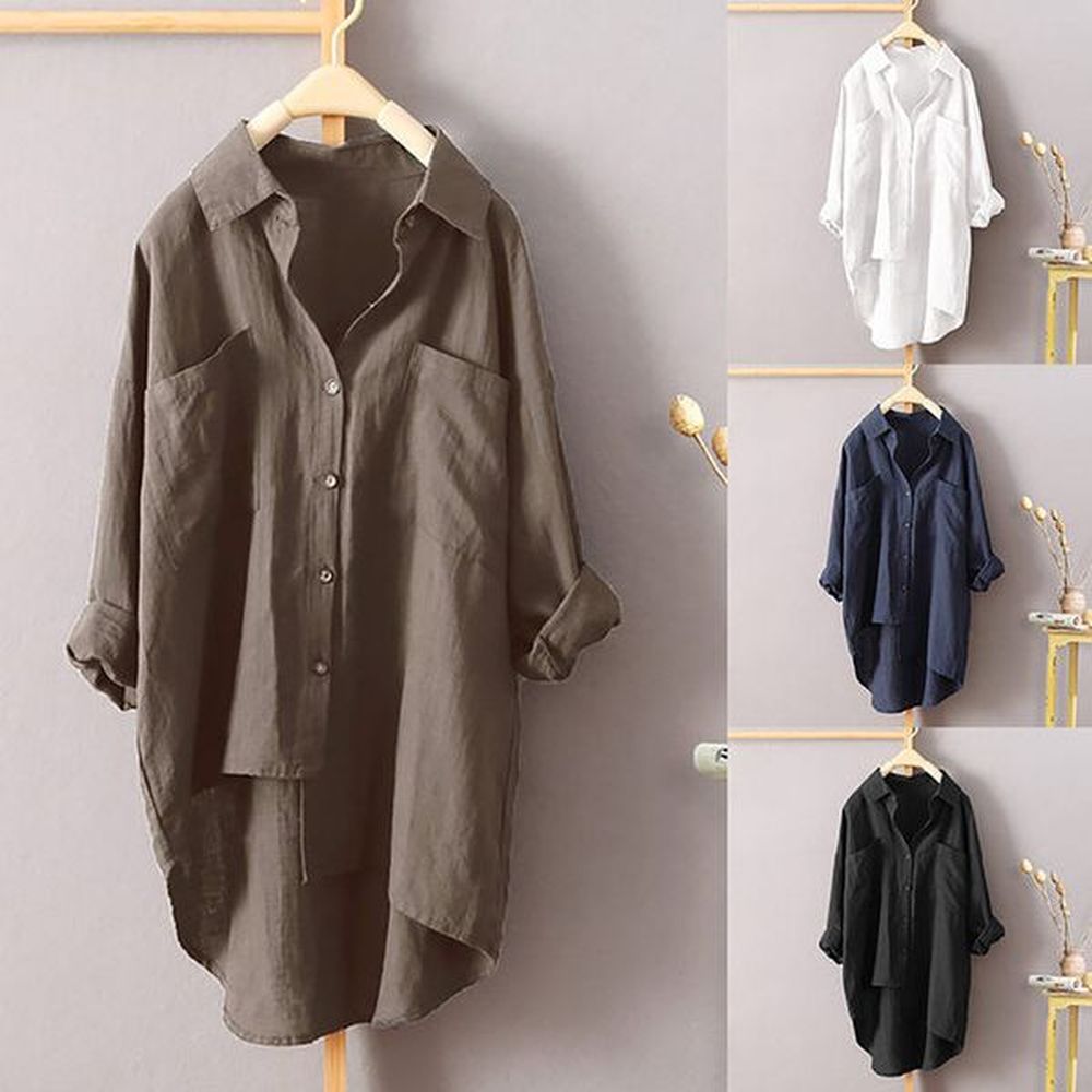 spring new casual loose long shirt women vintage blouse