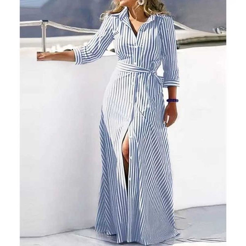 spring new fashion long sved print laceup shirt dress