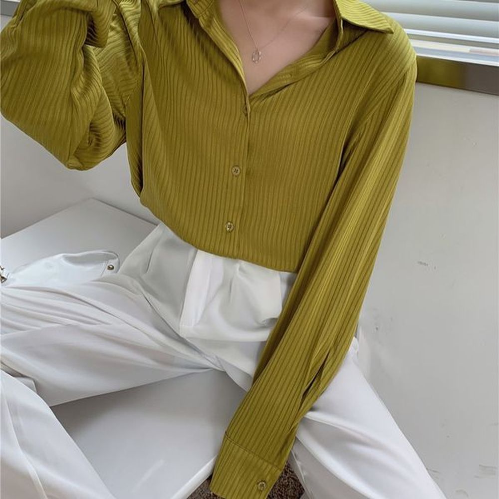 spring new korean loose vintage blouses long sleeve white shirt