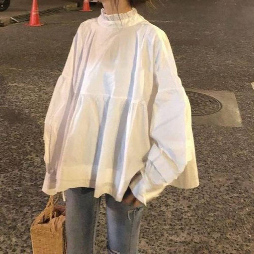 spring new ladies tops puff sleeve loose cute vintage bow