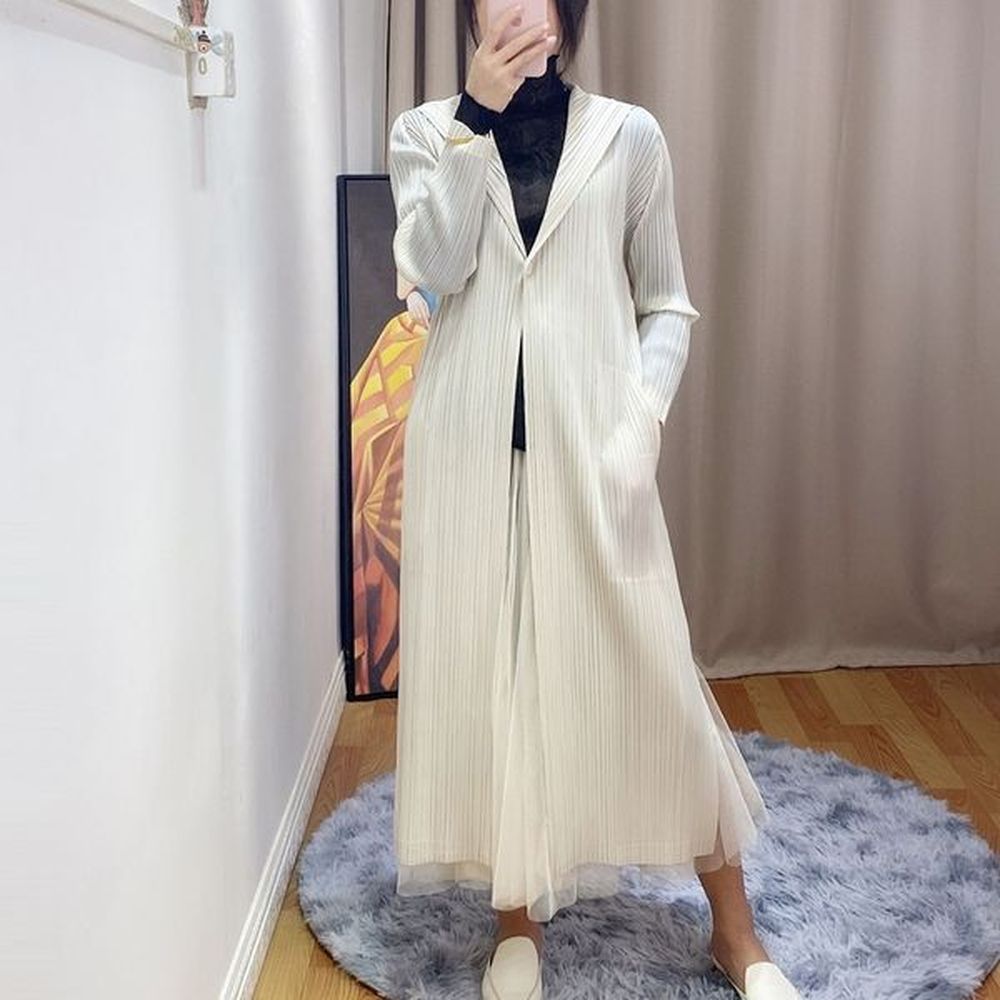 spring new solid color windbreaker miyak pleated one button large