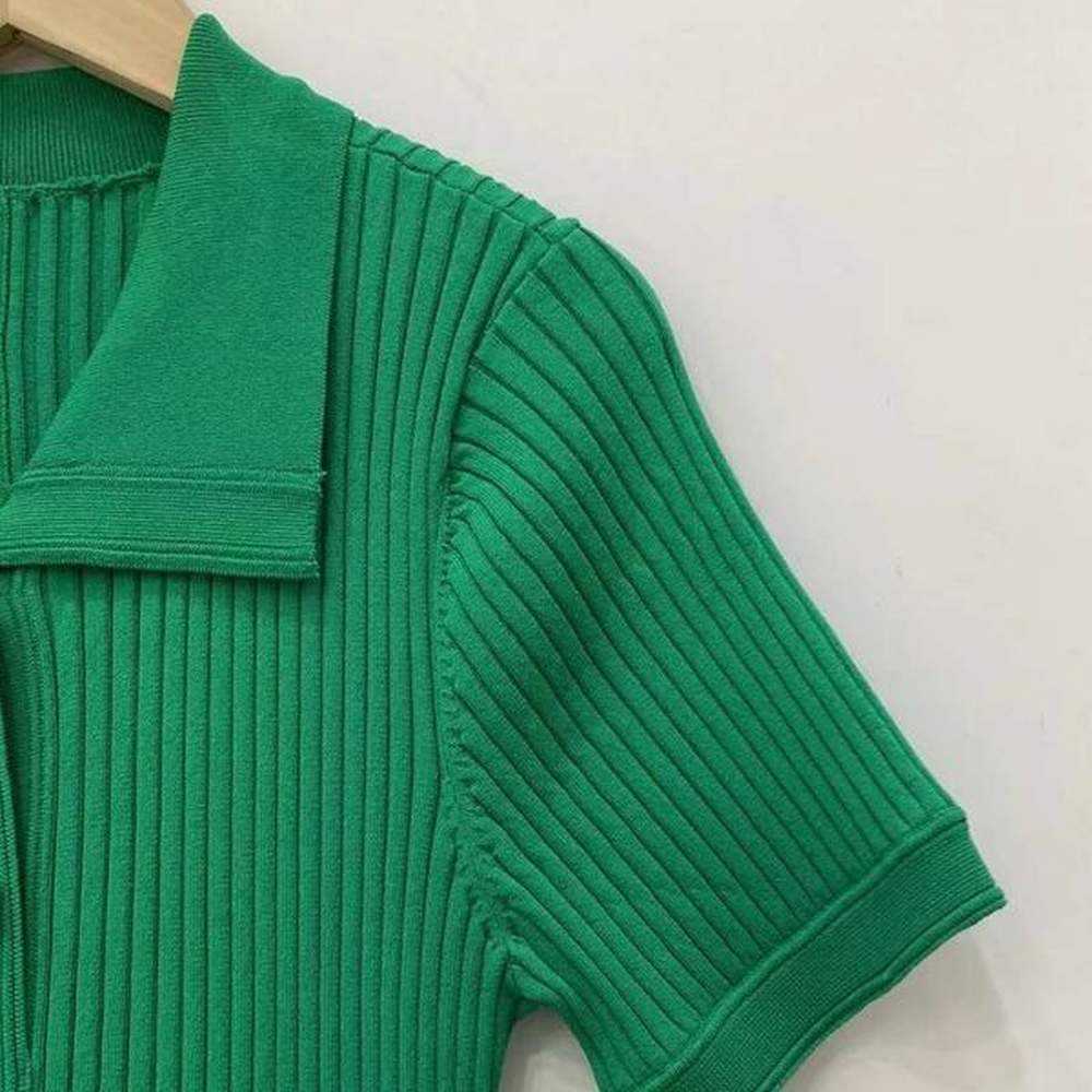 spring new women temperament green dress turn down collar