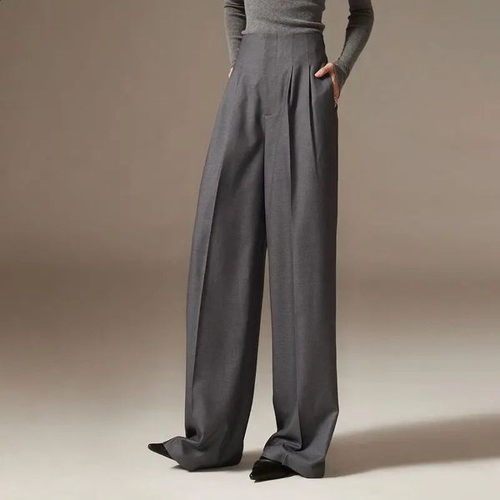 spring pants high waist wide leg pants draping effect tight