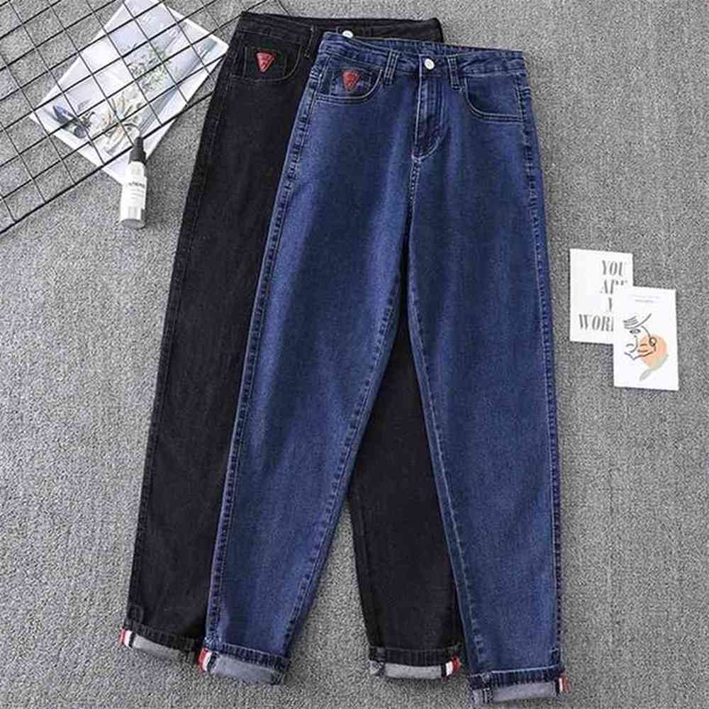 spring patches cuffs jeans woman high waist harem pants femme