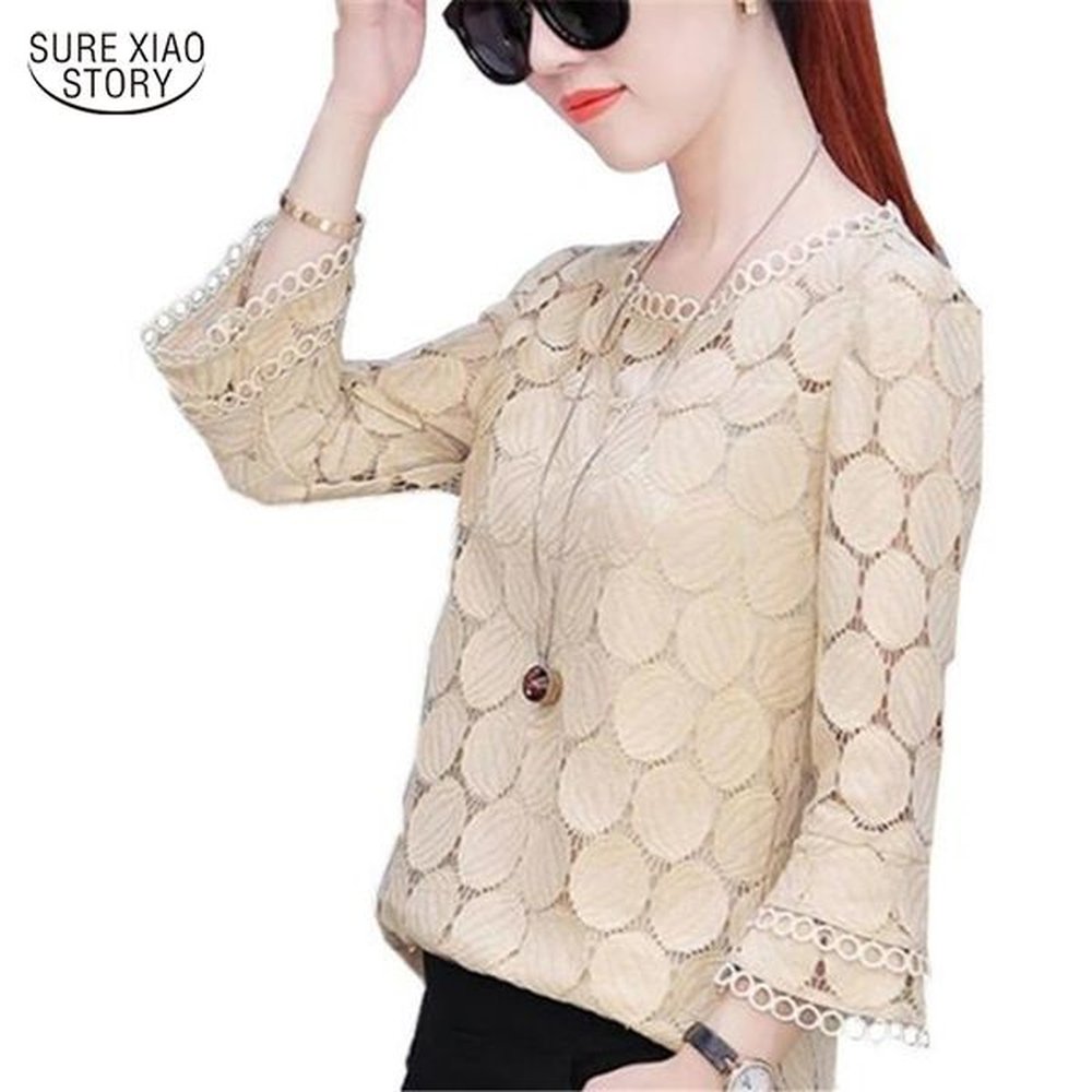 spring plus size lace flare sleeve women chiffon blouse