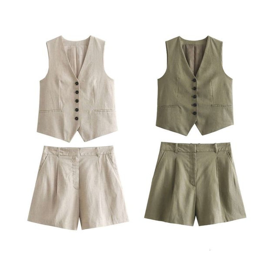 spring product womens linen blended fashion tank topshorts set w