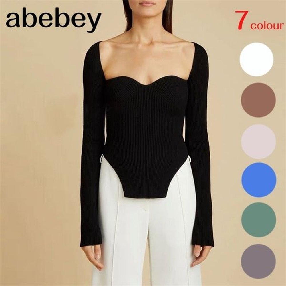 spring sexy stylish sqaure collar full sleeves knitting pullover slim