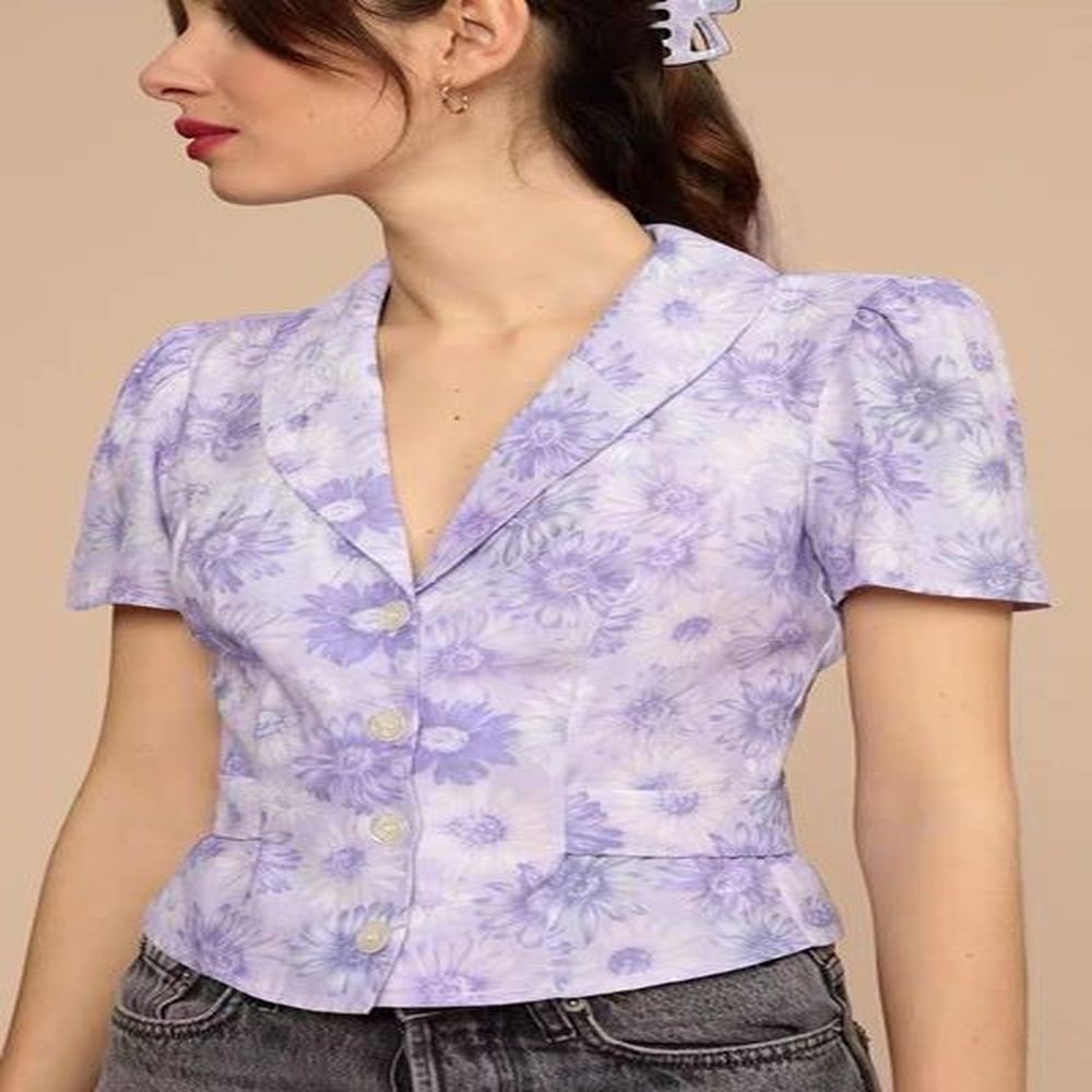 spring short sleeve v neck white floral print buttons