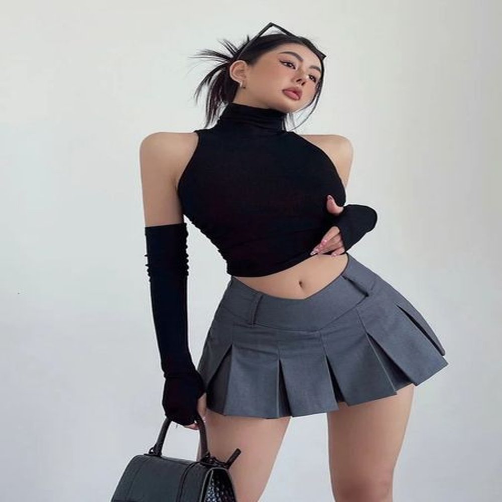 spring summer top sexy tank spicy girl sleeves high neck