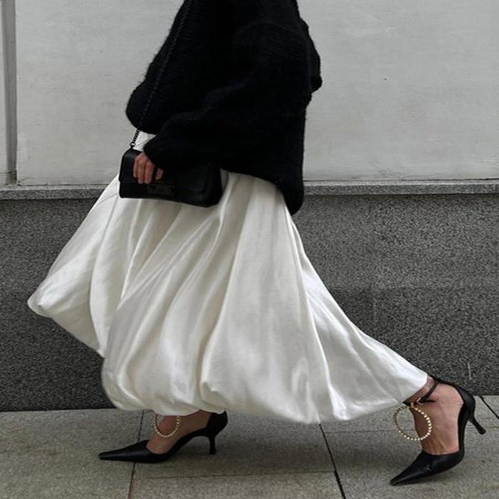 spring summer women satin high waist aline drape skirt fashion
