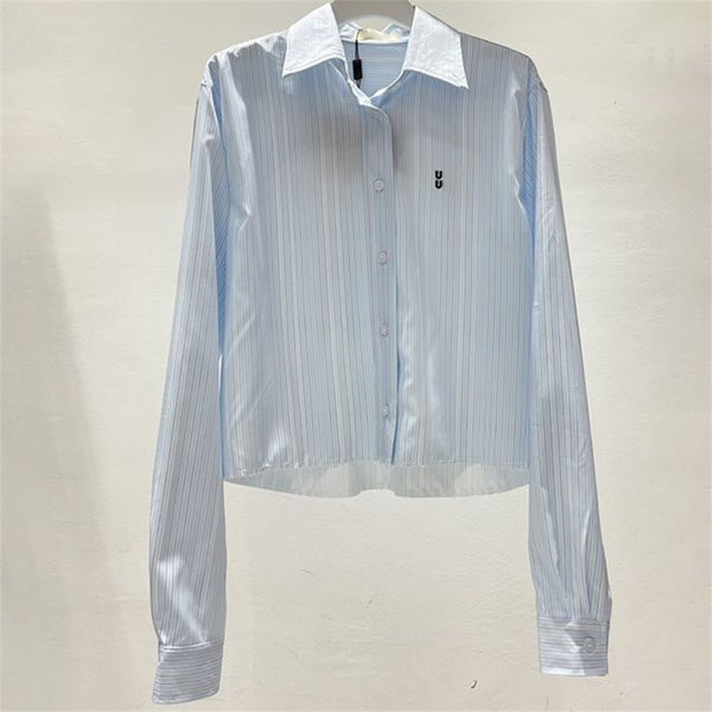 spring summer women striped shirts designer embroidered blouse ladies cropped