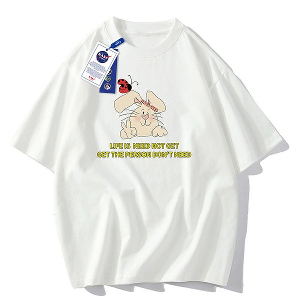 Spring T-shirt custom loose casual cartoon animal print short sleeved shoulder down round neck short sleeved shirt