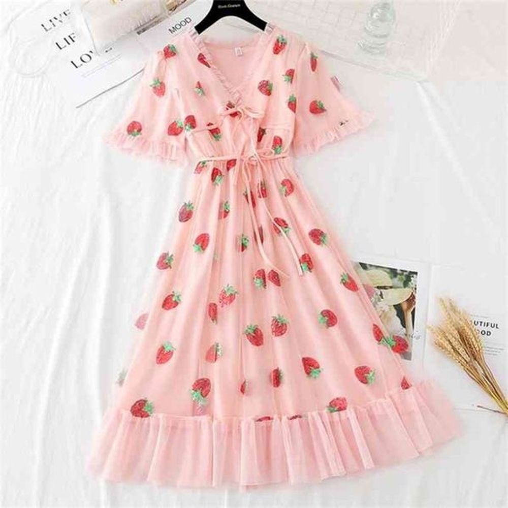 spring vintage sequined strawberry pink mesh party dress womens sexy