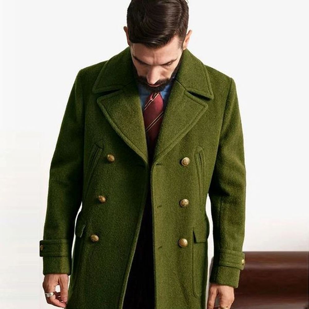 2024 Spring Vintage Woolen Trench Mid Coats Men Casual Buttonup Lapel Jacket For Mens Office Outdoor Outfits 250110