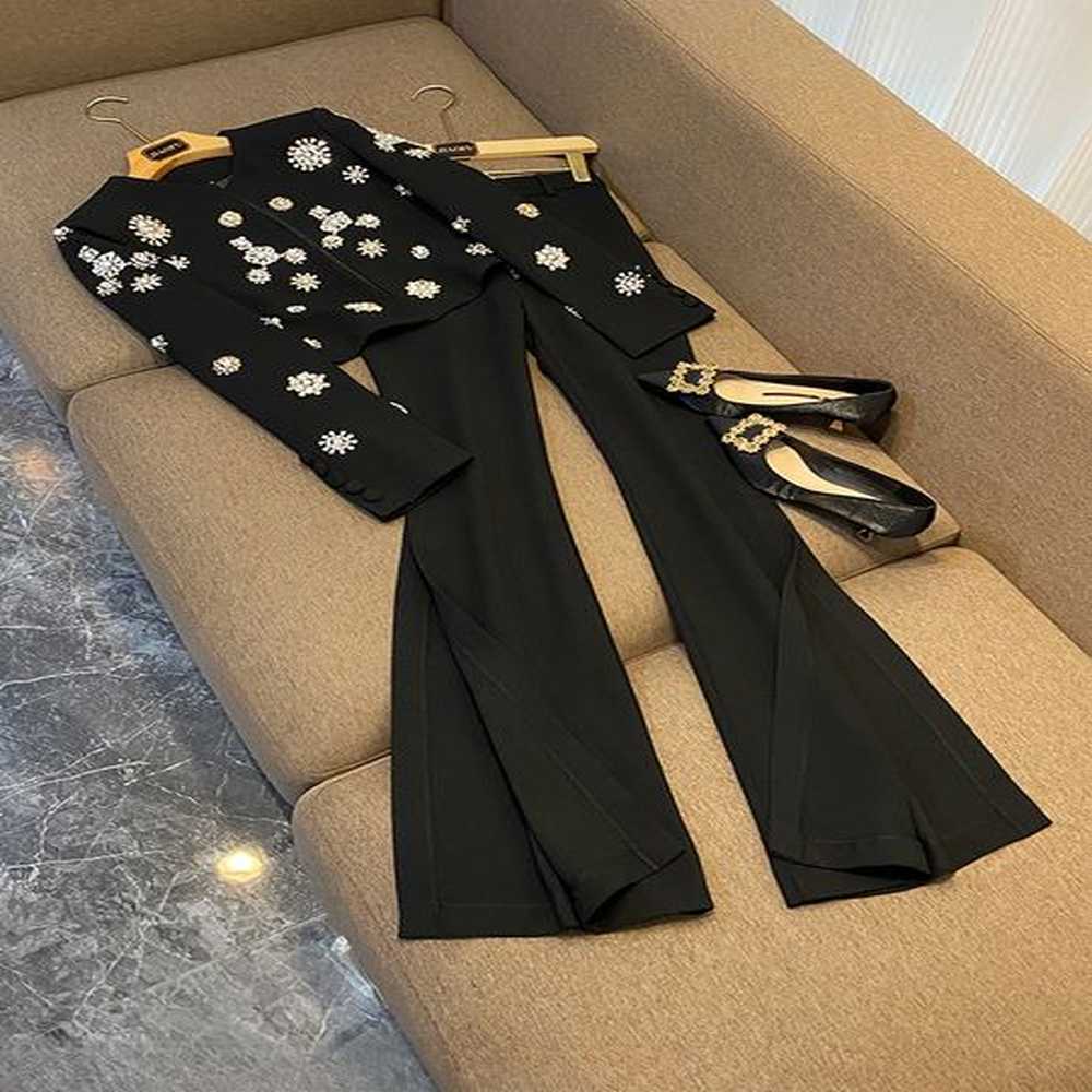 spring white black rhinestone two piece pants sets