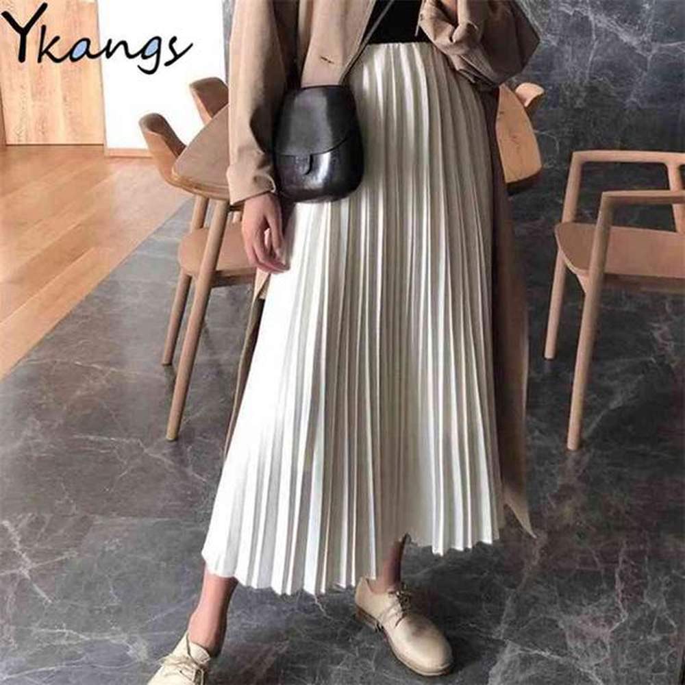 spring white chiffon women high waist skirt vintage female black