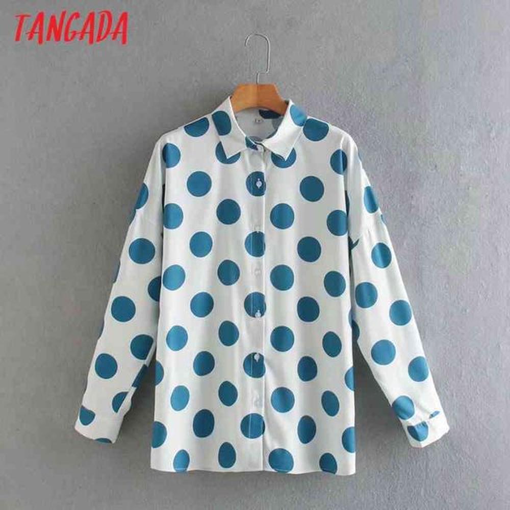 spring women blue dots oversized blouse long sleeve chic female