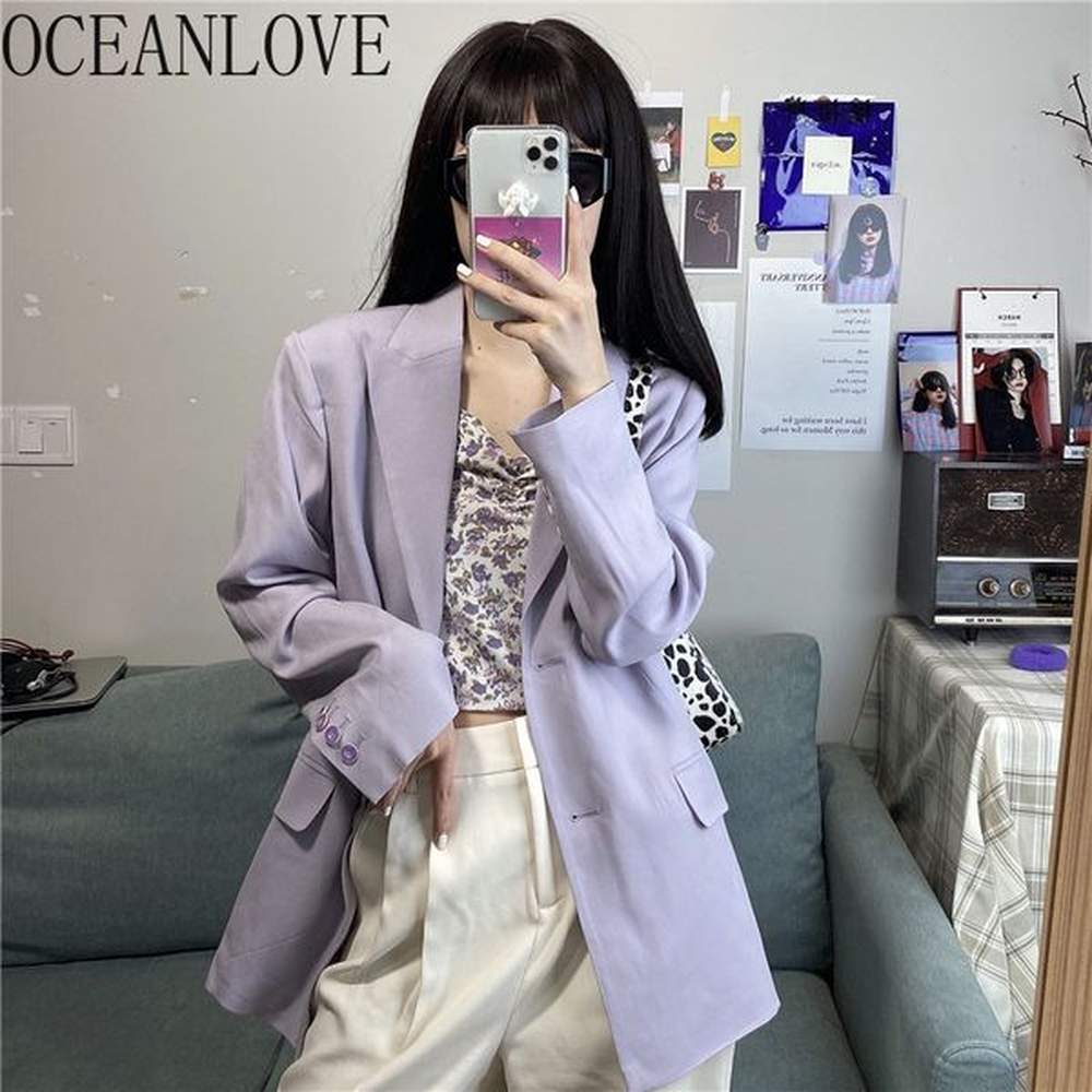 spring women purple thin ol elegant korean chic blazer feminino