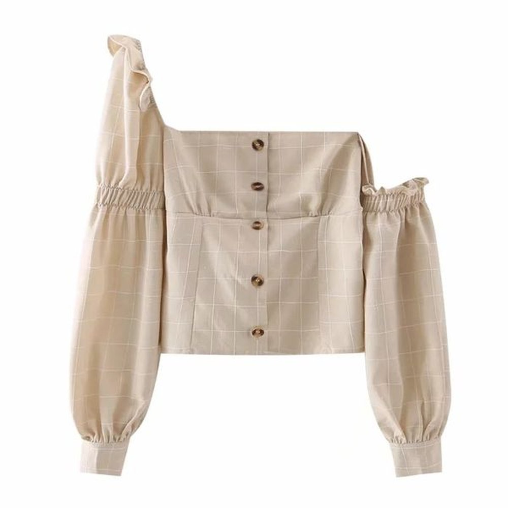 spring women single breasted plaid shirt female irregular long sleeve
