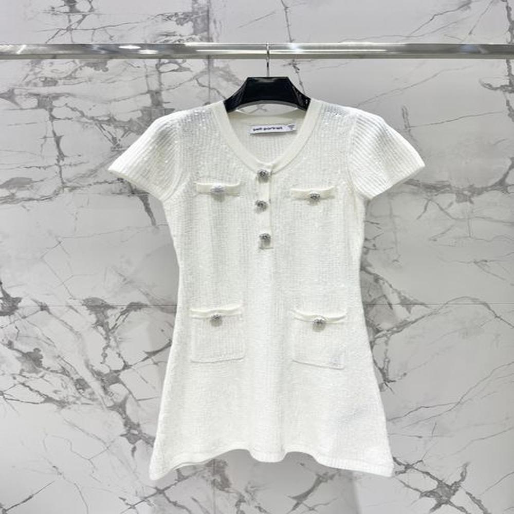 springsummer new pink sequin short sleeve knitted dress short